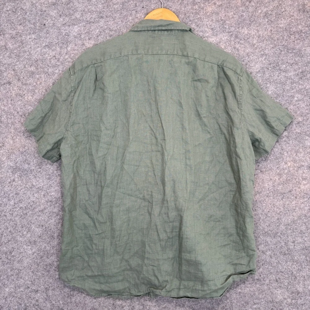 Banana Republic Linen‎ Button Down Shirt Mens 2XL Slim Fit Pocket Dark Green